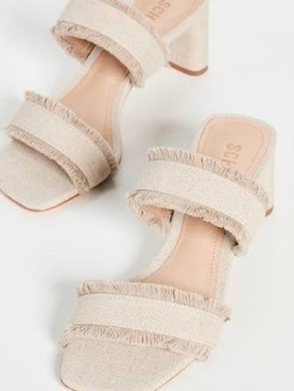Schutz Amely Mid Block Beige Fringed Double Strap Sandals Size 10.5
